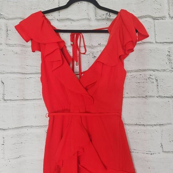 Saints + Secrets Red Ruffle Sleeveless Mini Dress Womens Size Small - Picture 2 of 14
